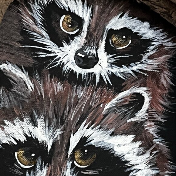 Rustic Hand Painted Raccoon Folk Art Wood Branch Frame Dimensional signed - Picture 5 of 13
